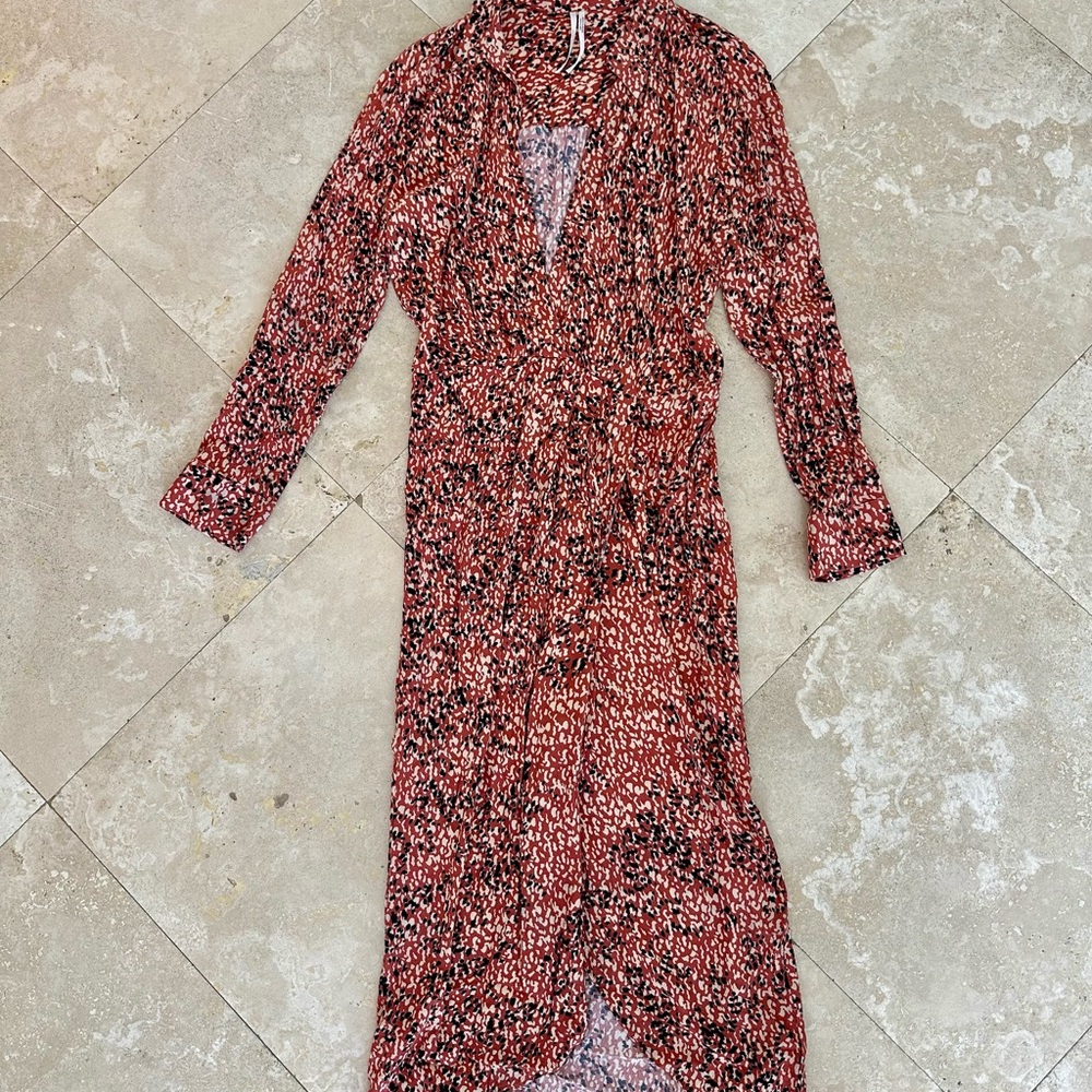 Anthropologie Rust Orange and Black Long Sleeve Dress